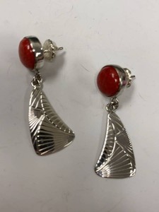 Jay King Sterling Silver Red Stone Dangle Earrings w Box Pouch