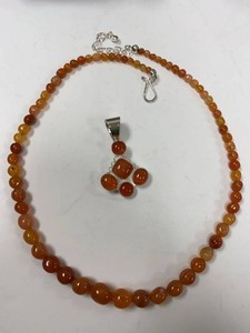 Jay King Carnelian Beaded Necklace & Pendant Set w HSN Box Pouch