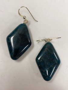 Jay King Blue Stone Dangle Earrings Diamond Shape w Box Pouch