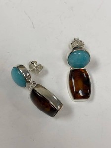 Jay King Mine Finds Turquoise Amber Dangle Earrings w HSN Box