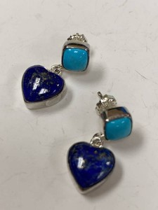 Jay King Turquoise & Lapis Heart Dangle Sterling Earrings w Box