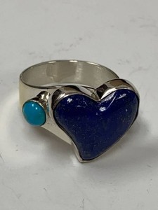 Jay King Mine Finds 925 Sterling Lapis Heart Ring Turquoise Size 10.5
