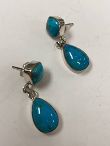 David Yurman Sterling Silver Turquoise Drop Dangle Earrings Pair