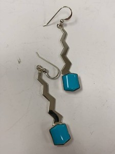 Jay King Mine Finds Turquoise Sterling Silver Dangle Earrings Pair