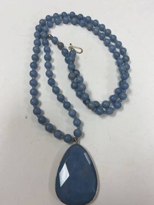 Blue Beaded Teardrop Pendant Statement Necklace w Box & Pouch