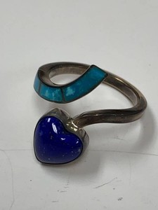 Jay King Sterling Silver Turquoise Lapis Heart Bypass Ring Size 10