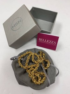 Bellezza Italian Gold Tone Rope Chain Necklace w Box Pouch Card