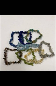 Set of 8 Gemstone Chip Stretch Bracelets Lapis Turquoise Peridot