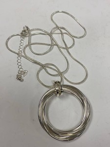 Silver Tone Multi Ring Circle Pendant Necklace Snake Chain w Box