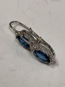 Sterling Silver 925 Blue Marquise Drop Earrings w Clear Accents