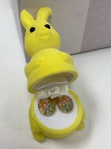 Lot Including Bunny Trinket Box & Gold Tone Enamel Rhinestone Earrings