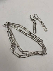 Italian Sterling Silver Paperclip Link Necklace & Earrings Set 925