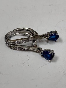 Stauer Sterling Silver Blue CZ Drop Leverback Earrings w Box