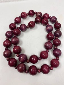 Vintage Graduated Purple Wooden Bead Necklace Boho Statement Strand