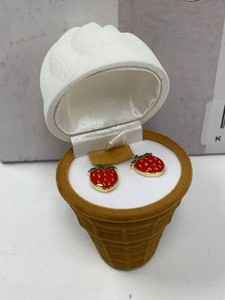 Strawberry Enamel Stud Earrings w Ice Cream Cone Jewelry Box Gift Set