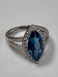 925 Sterling Silver Blue Marquise CZ Halo Ring Approx Size 9.5