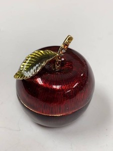 Monet Red Enamel Apple Trinket Box Gold Tone Rhinestone Accent