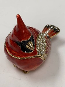 Red Cardinal Enameled Trinket Box Rhinestone Hinged Figurine