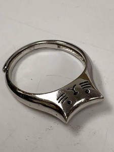 925 Sterling Silver Cat Face Adjustable Open Band Ring Approx. Size 9