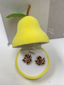 Gold Tone Red Enamel Leaf Earrings Pear Shaped Presentation Box