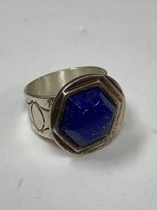 Vintage Sterling Silver Lapis Lazuli Hexagon Ring Size 10