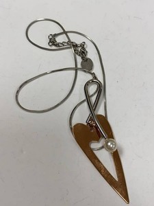 Two-Tone Abstract Heart Pendant Necklace Faux Pearl Snake Chain