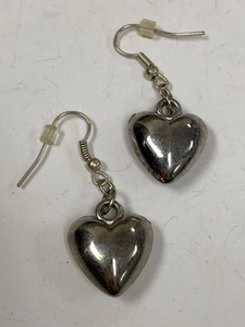 Pair of Silver Tone Puffy Heart Dangle Earrings Fishhook Style