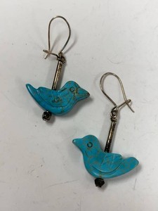 Unmarked Bird Dangle Earrings Pair Turquoise Color Southwestern Style
