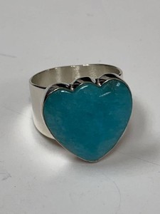 Sterling Silver Heart Statement Ring Turquoise Color Stone Approx Size 10.5