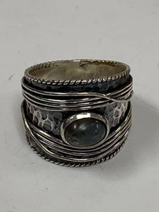 Artisan Wide Wrap Ring Gray Cabochon Hammered Silver Tone Approx 9.5