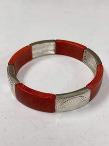 Jay King Mine Finds Orange Inlay Sterling Stretch Bracelet w Box