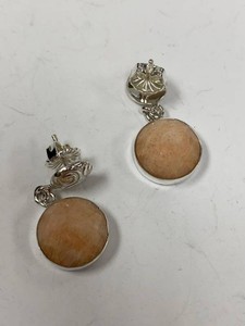 Jay King Mine Finds Peach Stone Dangle Earrings Silver Tone