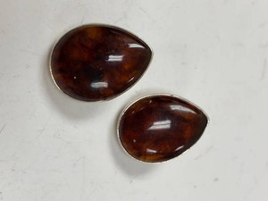 Jay King Teardrop Amber Cabochon Sterling Post Earrings Boxed