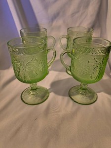 Vintage Indiana Glass Tiara Footed Mugs (UV reactive)