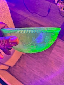 Vintage Uranium Glass Strawberry Bowl