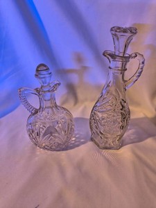 2 Vintage Brilliant Cut Glass Cruet Small Decanters