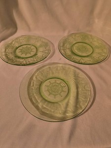 Vintage Uranium green Cameo glass plates