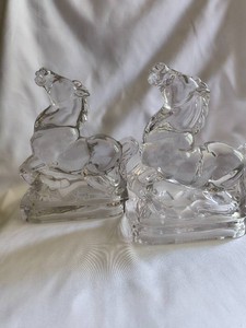 Vintage L.E. Smith Glass Horse Bookends