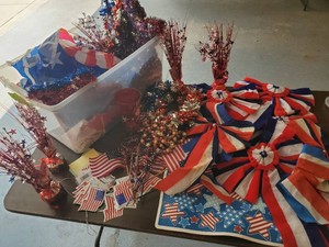 Large Bin full of Patriotic 4th of July Dcor