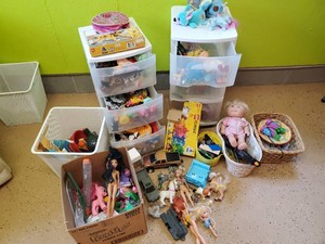 Very Large Lot of Toys 2 Bins FULL plus Much Much More Legos, Barbies, My Little Pony and More
