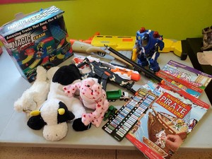 Large Lot of Toys including Magic Tracks Race track set, Toy Guns, Books and more