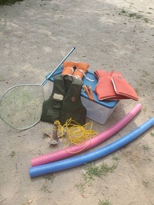 Nice Lot of Boating Accessories Life Jackets Anchor Net Fillet knives and more