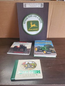 Lot of John Deere Tractor Books and John Deere Sign