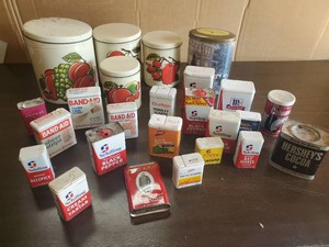 Large Group of Vintage Tins Spice and Countertop