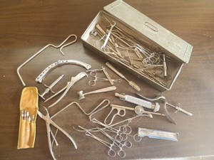 Very Cool Collection of Vintage Drs equiptment in metal Box
