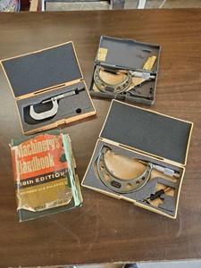 3 Micrometer Tools 2 Mitutoyo and 1 Starrett with machinery hand book