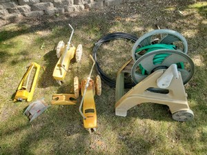 Lot of Lawn Sprinklers with Hose and Spool