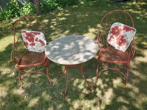Nice Set of Wrought Iron Chairs with Stone Top Table