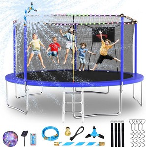 $300 Trampoline 14-15ft with Hoop, Stakes, Light