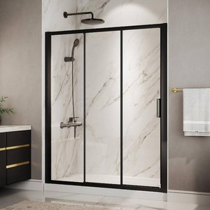 $430 Frameless Pivot Shower Door, Matte Black